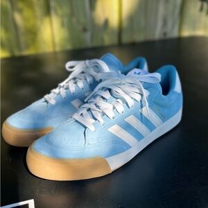 Adidas NORA Vasconcellos Light Blue Suede with White Stripes and Gum Sole